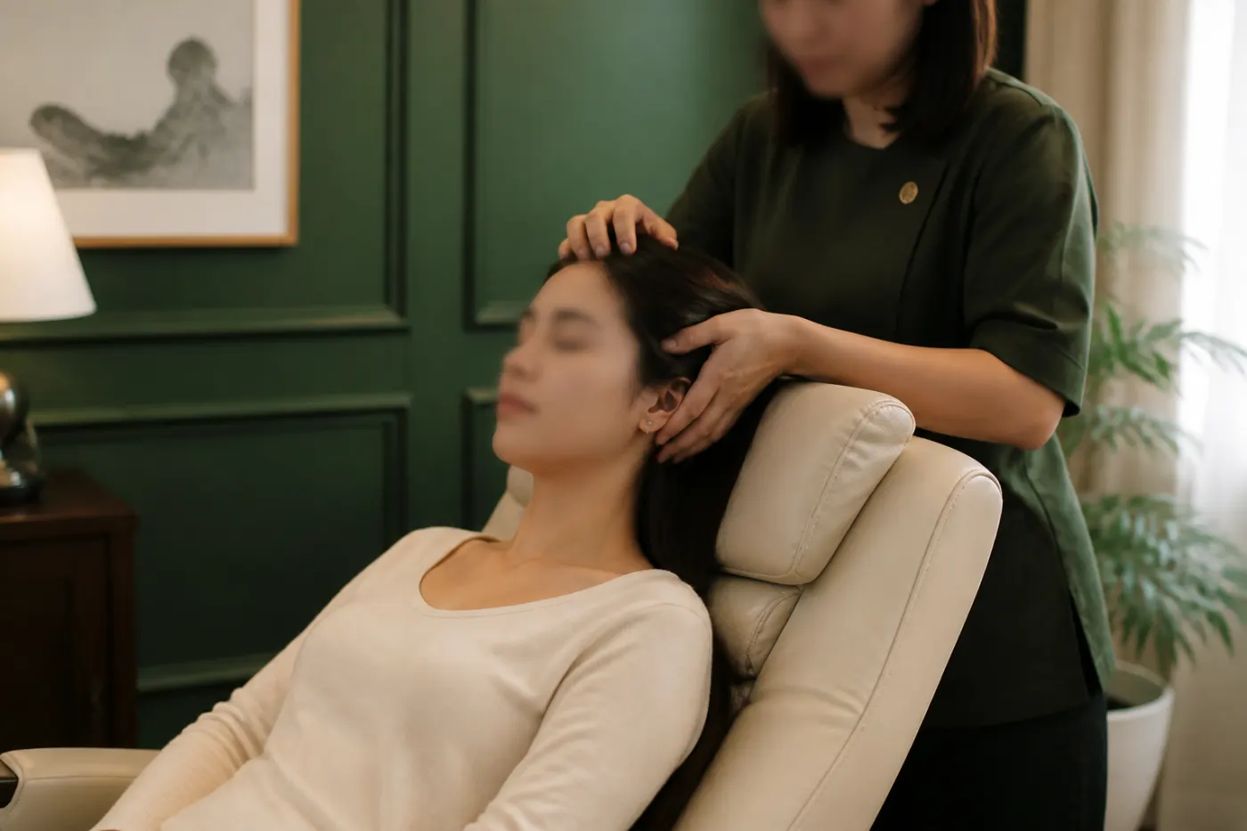 Extended seated head and neck therapy in the Privé Royale experience