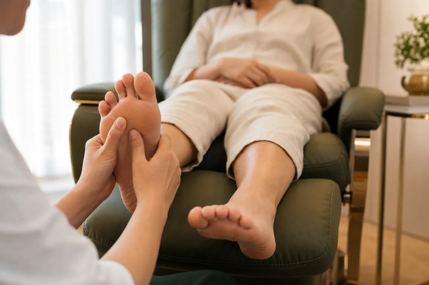 Signature Foot Reflexology in a premium Privé lounge chair